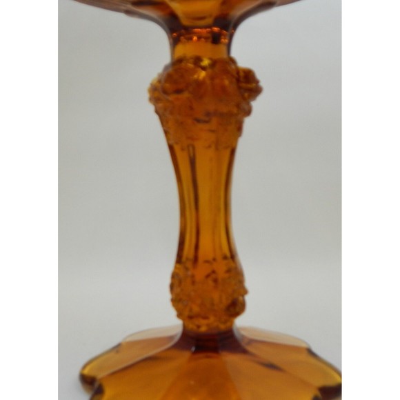 Fenton Cabbage Rose Amber Compote Pedestal Bowl Candy Dish - Picture 8 of 12
